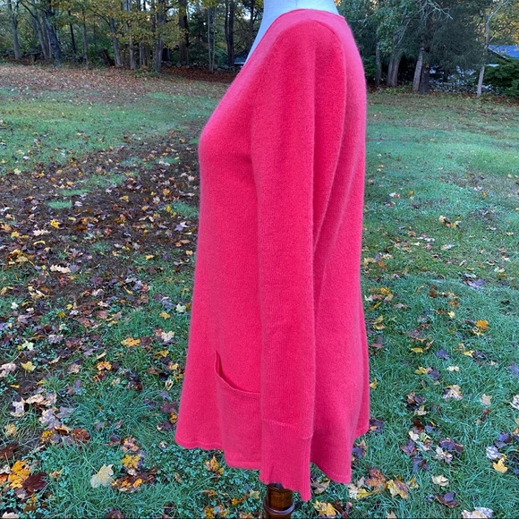 SAFFRON SWEATER V-NECK LONG SLEEVE CASHMERE ORANGE RED POCKETS SIZE M - Picture 5 of 8